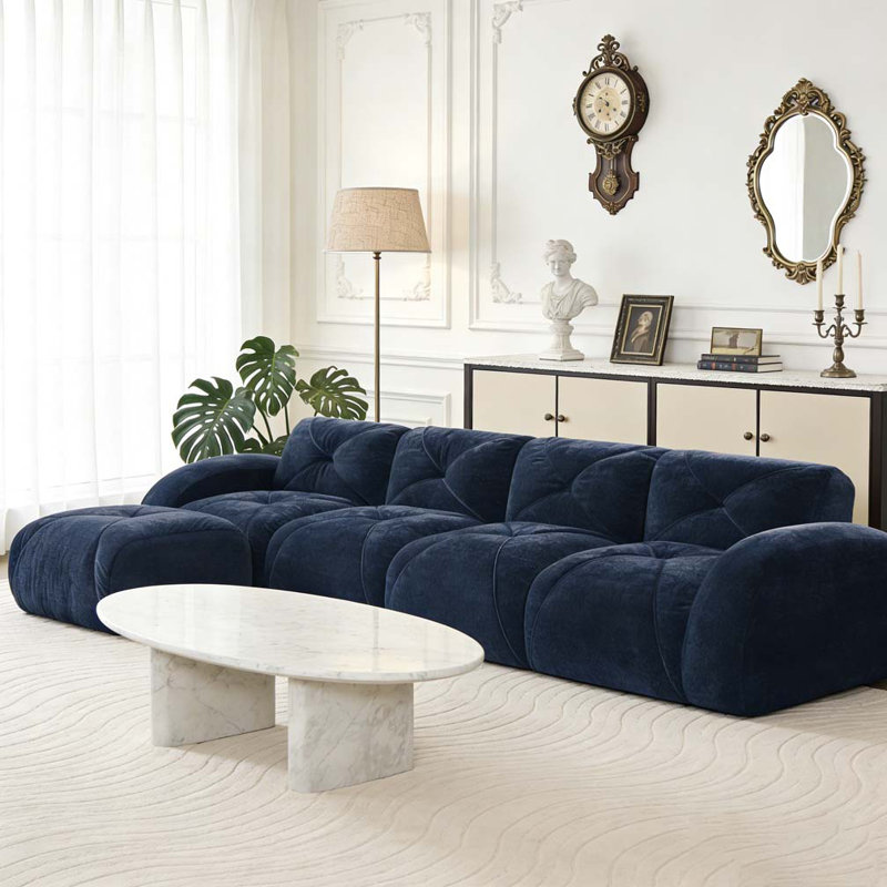 Soft Velvet Fabric,Tufted Design,32D High Density Sponge Bottom,Ergonomic Design Bottom,Anti-Slip Design,Free Combination,No Assembly Required,Movable Ottoman