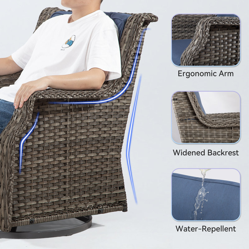 Chaises berçantes pivotantes en rotin pour 4 personnes avec coussins
