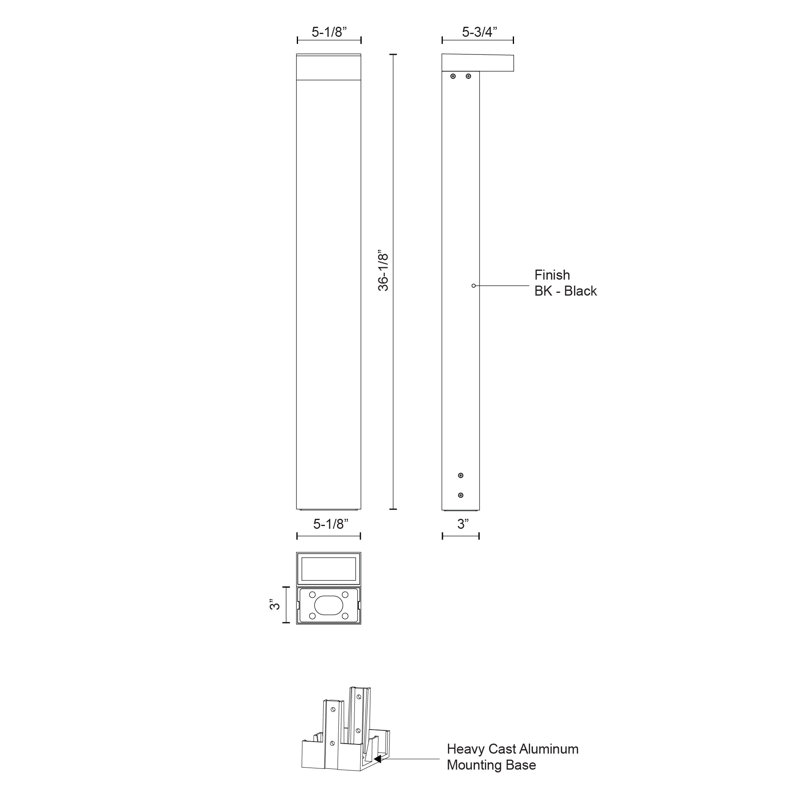 Evans LED Bollard Light, 36.13" H x 5.13" W x 5.75" D