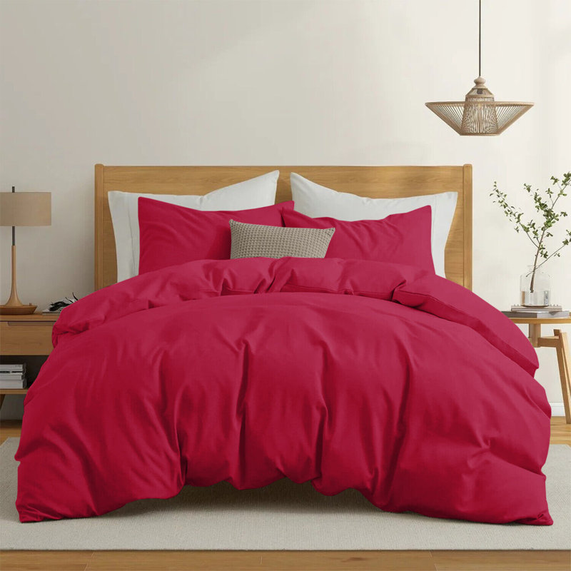 Premium 4-Piece Microfiber Duvet Cover Complete Set, Single Duvet Cover Set + 2 Additional Pieces, Burgundy