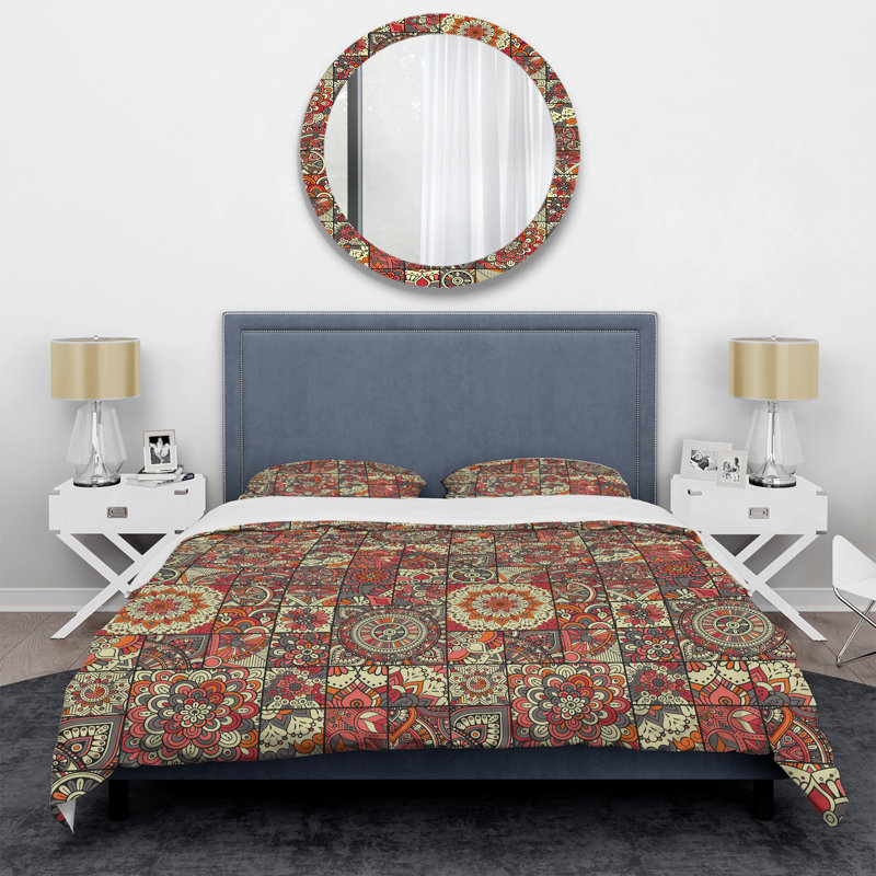 Red Floral Patchwork - Ensemble de housse de couette à motif, Housse de couette simple + 1 taie décorative stan