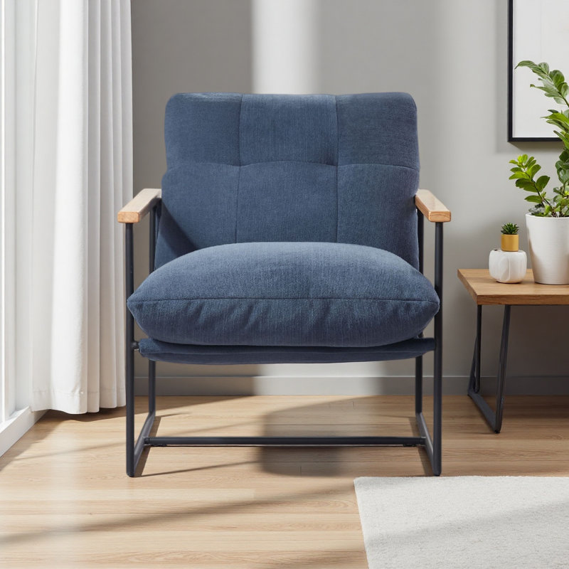 Chaise d'appoint moderne, fauteuil confortable avec coussin amovible, fauteuil de coiffeuse avec accoudoirs en bois pour le salon