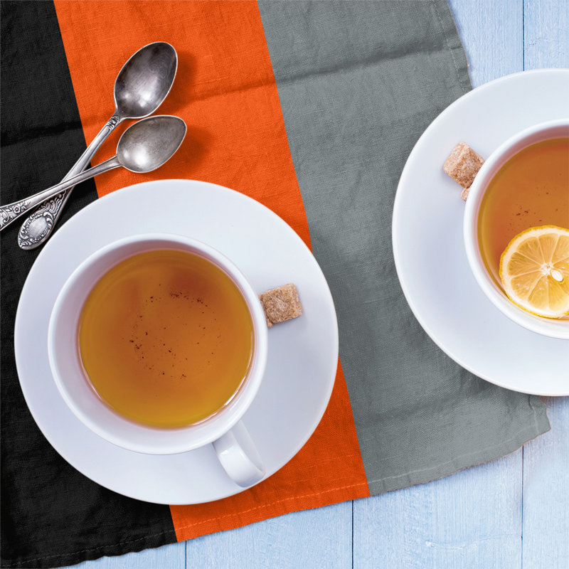 Anaheim Stripe Tea Towel Kitchen Towel, Black/Orange/Silver, Poly Twill