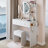 Round LED Mirror Vanity Table with Cushioned Stool, 2 AC+2 USB Sockets, Big Mirror, Touch Switch, 3 Light Colors, Adjustable Brightness-644873875