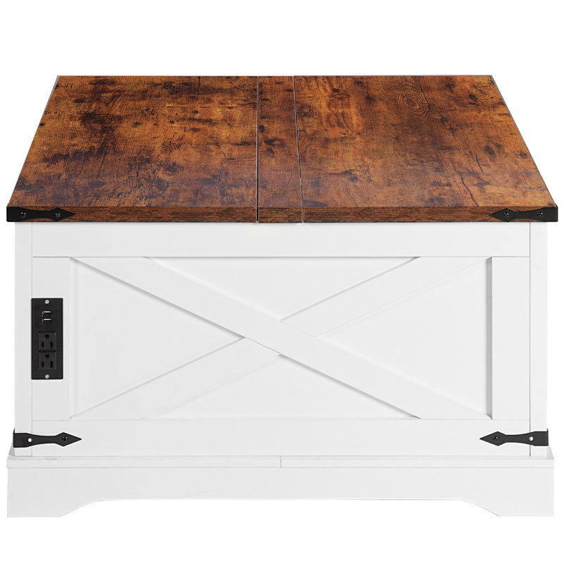Table basse en bois avec compartiments cachés, 18.5" H x 35.43" L x 35.43" W