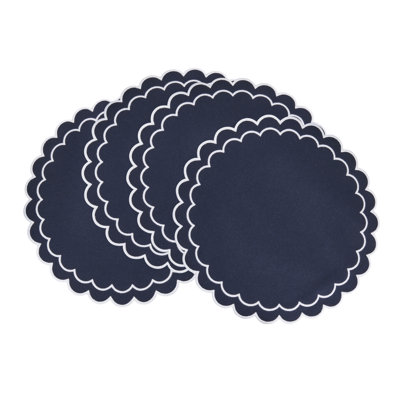 Scalloped Cotton Placemats (Set of 4) – Layered Wavy Edge Round Table Placemats for Dining, Entertaining & Everyday Table Settings, 15"