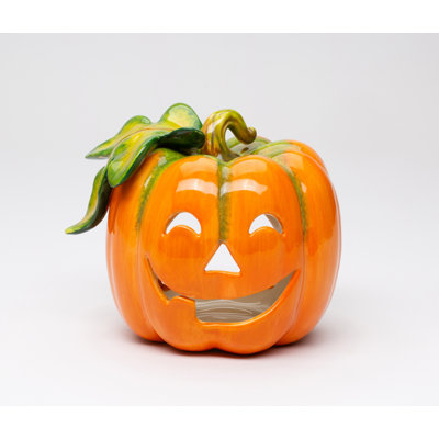 Ceramic Orange Pumpkin Tealight Holder- 4 1/4"H