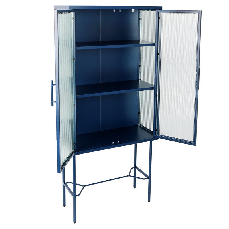 Armoire Caresha avec 2 portes en verre, Bleu