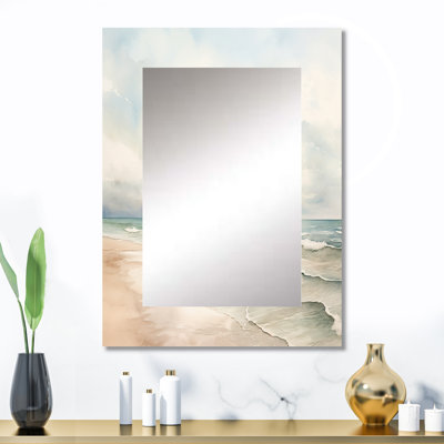 Soft Color Beach Horizon IV - miroir décoratif bord de mer, miroir mural beige, impression d'art en métal
