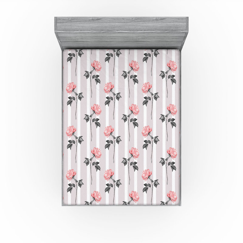 Queen White Microfiber Cat Print Fitted Sheet