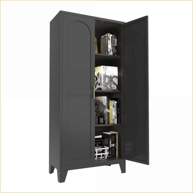 Armoire de rangement en acier 61 po à 2 portes avec tablettes réglables Cabinets | Moderne | Noir, Noir