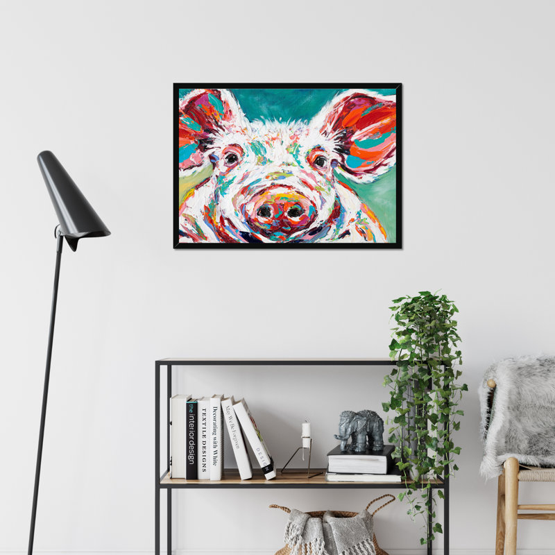 Piggy II by Carolee Vitaletti - Painting, 65cm H x 95cm W, Black Single Picture Framed Paper