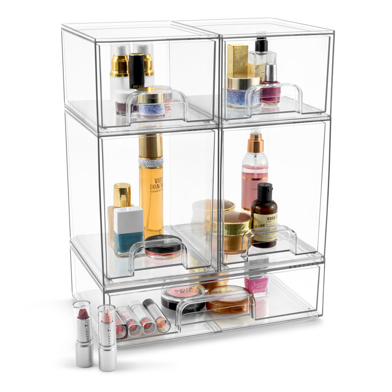Sorbus Acrylic Storage Containers With Pull-out Drawers - 5 Pack, 3 Variety Sizes, Clear Stackable Storage Bins Set For Bathroom Organization - Makeup Organizer Case
