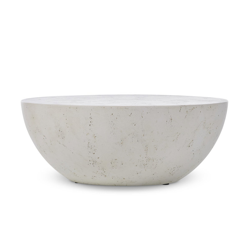 BOULA Outdoor Round Coffee Table, Aged White Concrete