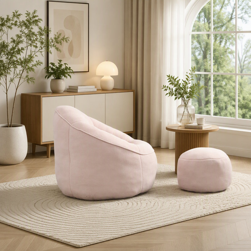Fauteuil à billes avec repose-pieds, Pink