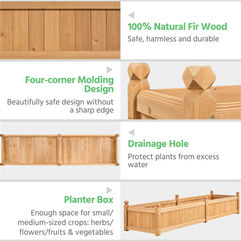 Wood Raised Garden Bed, 40cm H X 229cm W X 59cm D
