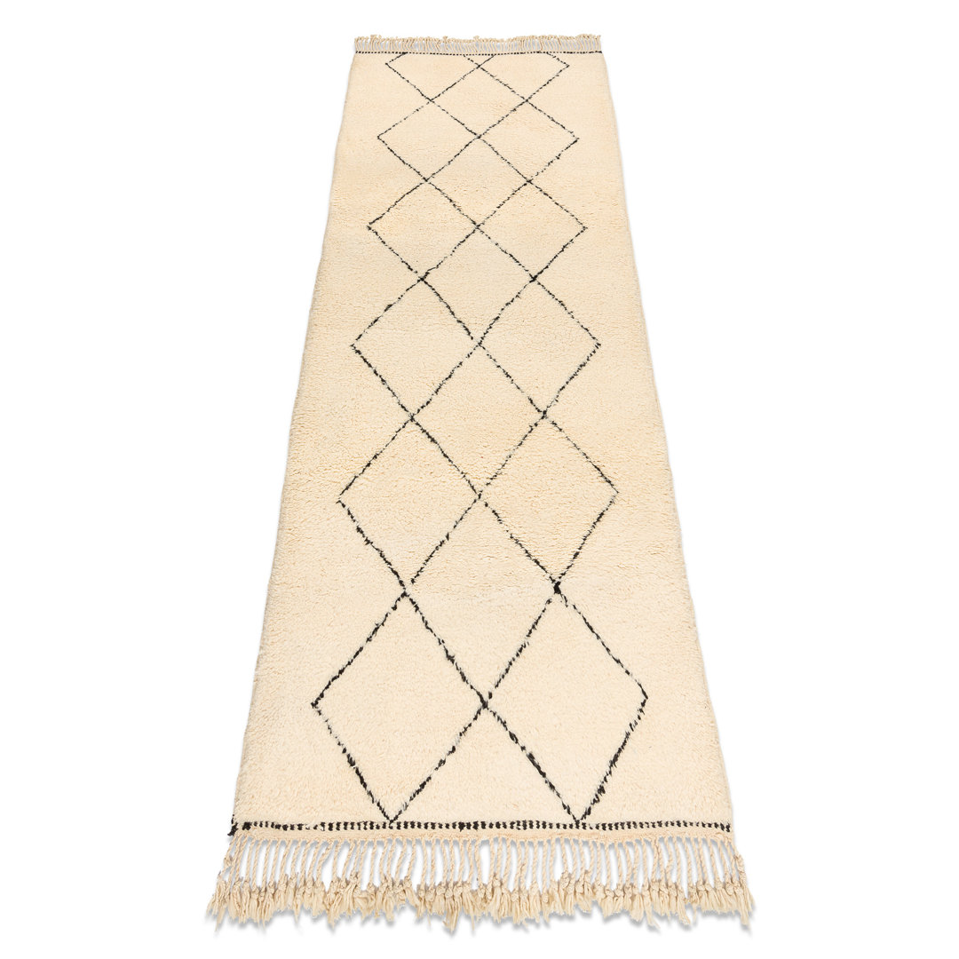 BERBER-Teppich Beni Mrirt Handgewebt Aus Marokko, Rauten -  Beige / Schwarz 100X255 Cm