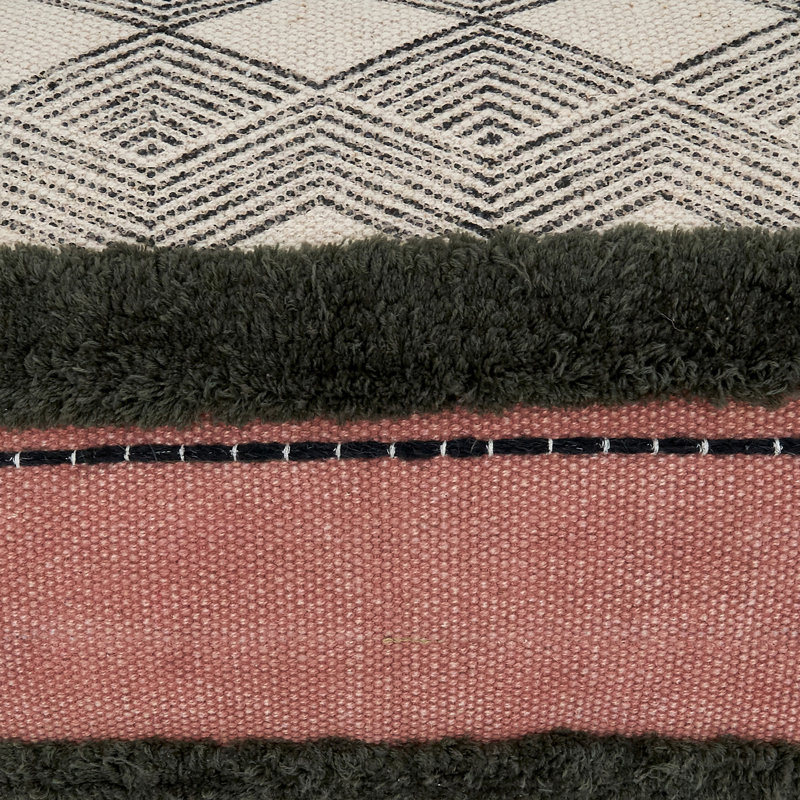 Chevron Block Cotton Lumbar Pillow with Tufted Details