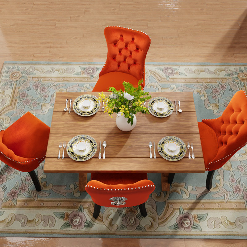 Luxury Velvet Nailhead Upholstered Dining Chairs(Set of 6), Orange, Black