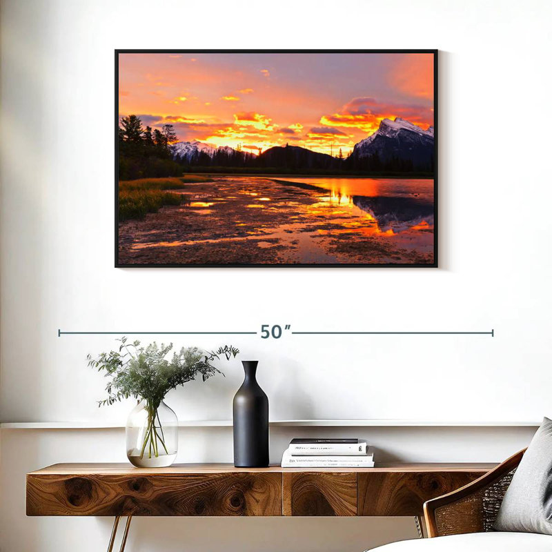 Coucher de soleil au lac Vermilion, Cadre flottant noir, 37 po x 25 po