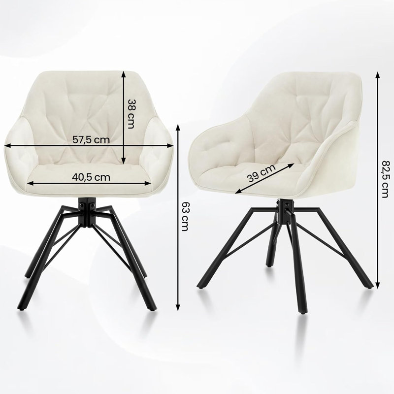 Wawaset 44.5cm H Tufted Velvet Upholstered Metal Side Chair, Cream