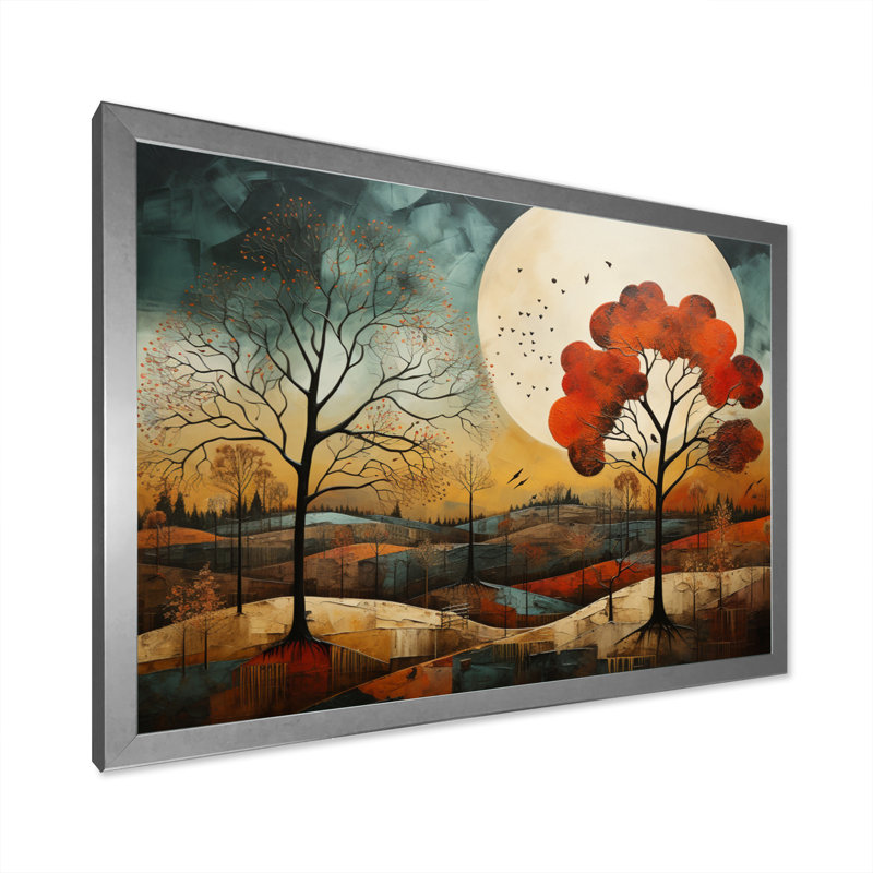 «Orange Teal Native American Essence I», reproduction d'art sur toile, Cadre simple argenté, H 24 po x l 32 po x P 1 po