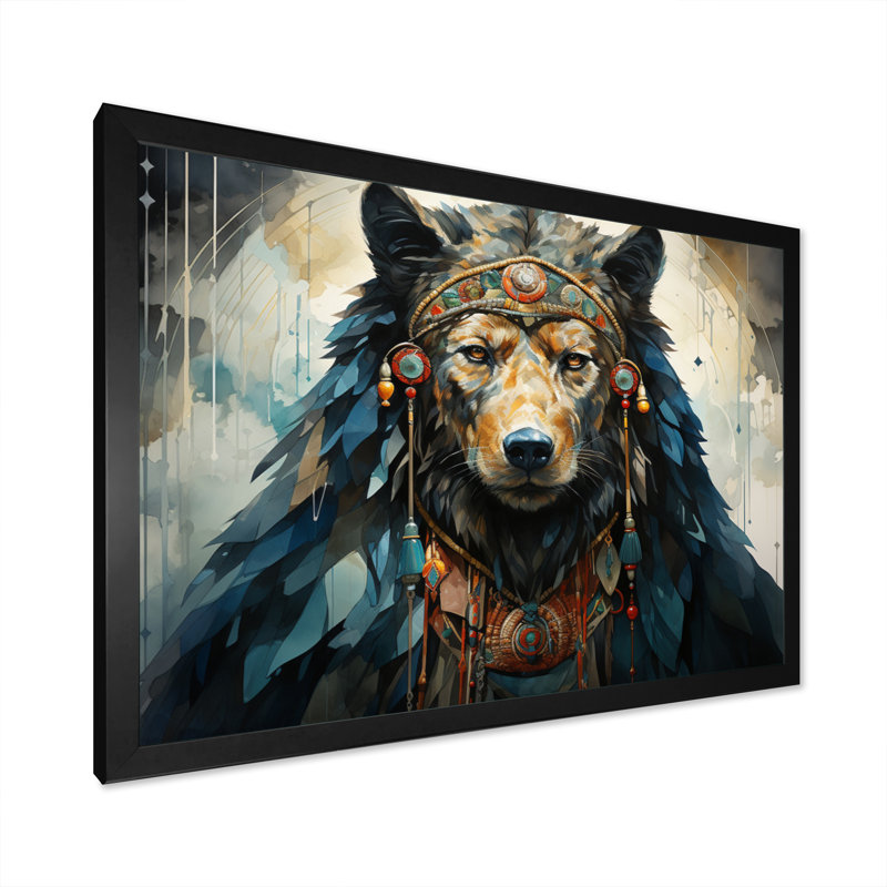«Native Art Bear», reproduction d'art sur toile, H 16 po x l 32 po x P 1 po, Cadre simple noir