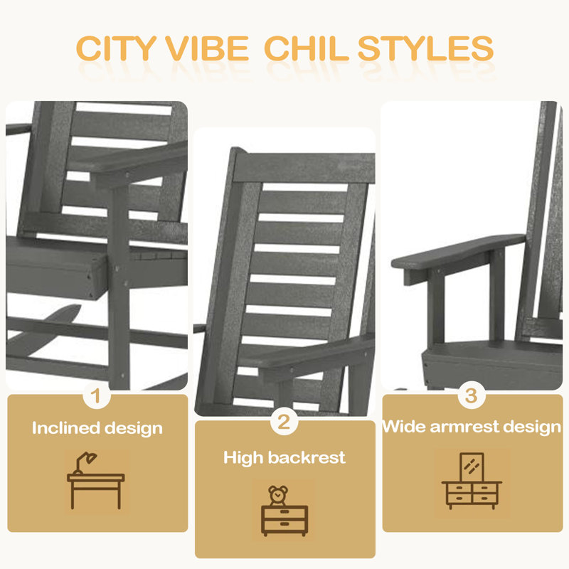 Ensemble de chaises berçantes d'extérieur, 2 pièces, Gris foncé