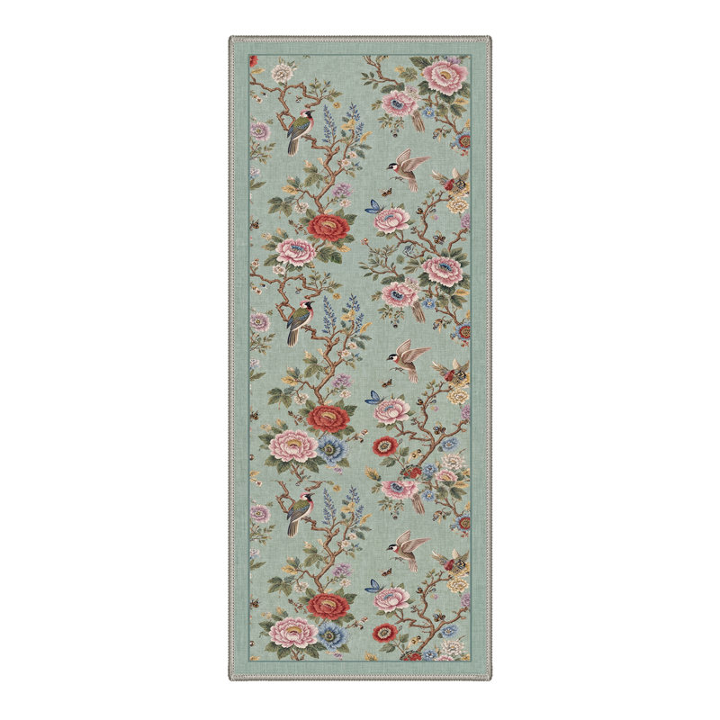 Orielle Oriental Machine Washable Green / Pink / Brown Indoor Area Rug with Non-Slip Backing, Runner 2' x 7'