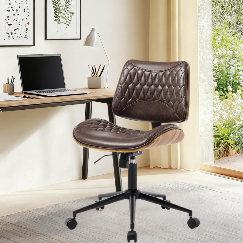 Home Office Chair No Arms with Wheels, Adjustable Height Small Desk Chair, Khaki