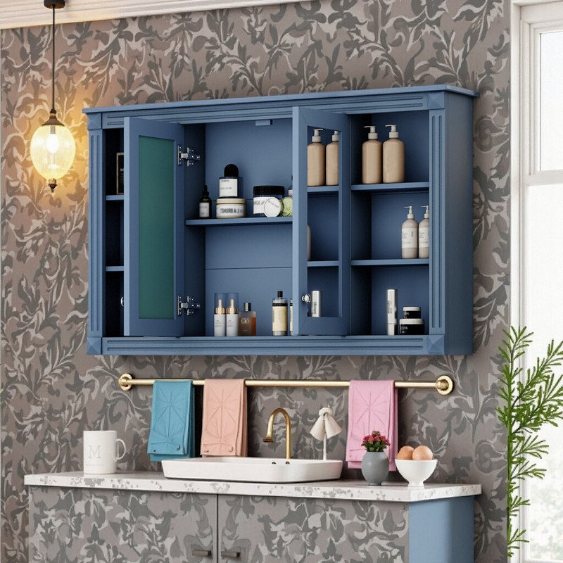 Armoire à pharmacie murale en panneau de fibres à densité moyenne de 47 pouces avec rangement réglable et tablettes ouvertes
