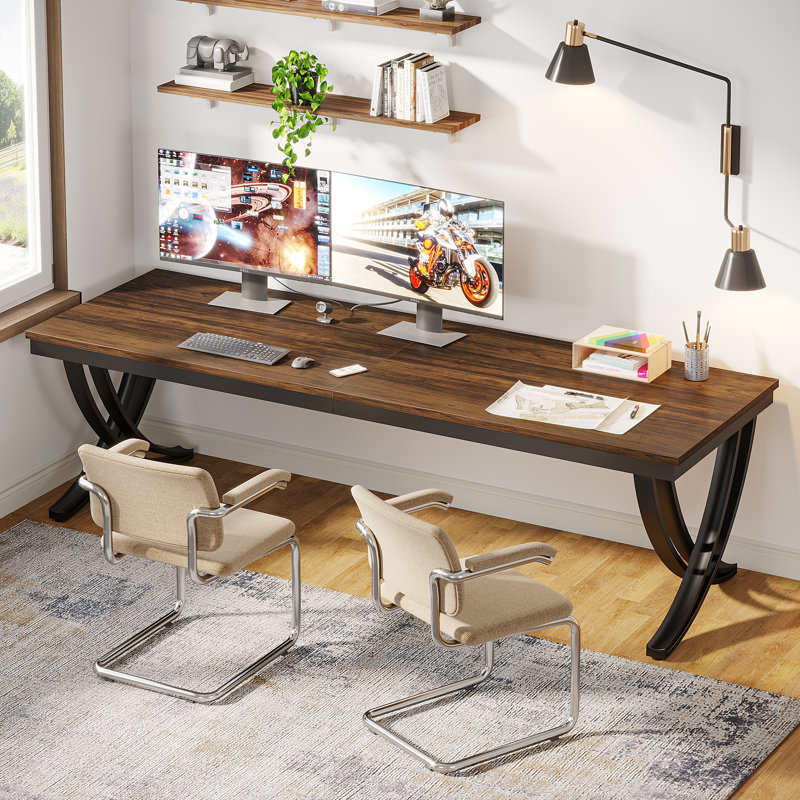 Metal Base Writing Desk, Brown/Black