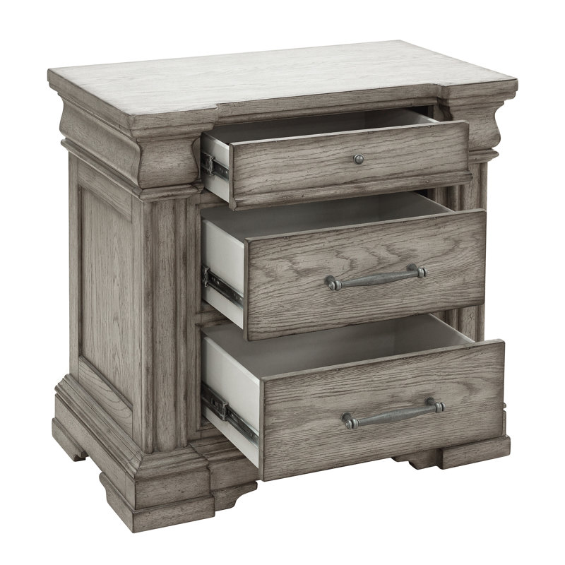 Jahanna 3 Drawer Nightstand with USB, Gray