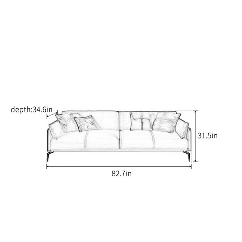 Canapé italien de style décontracté italien, 3, H 31,5 po x l 82,7 po x P 34,6 po
