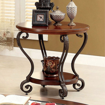 Table de bout, meuble de salon en cerisier brun traditionnel avec 1 tablette inférieure ouverte