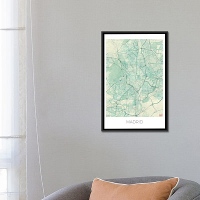 « madrid rétro bleu aquarelle urban blueprint map », impression sur toile