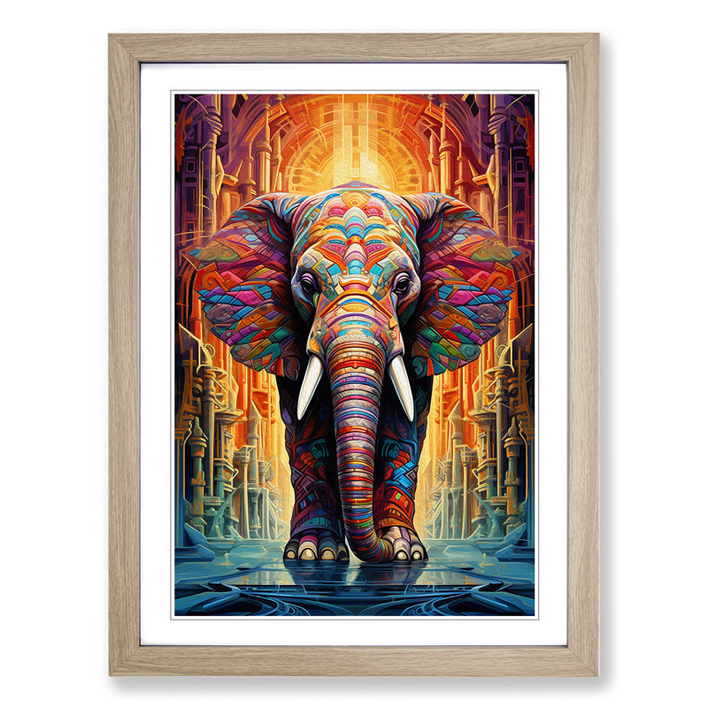 Elephant Futurism Art - Framed Print, Oak, 64cm H x 46cm W x 2cm D