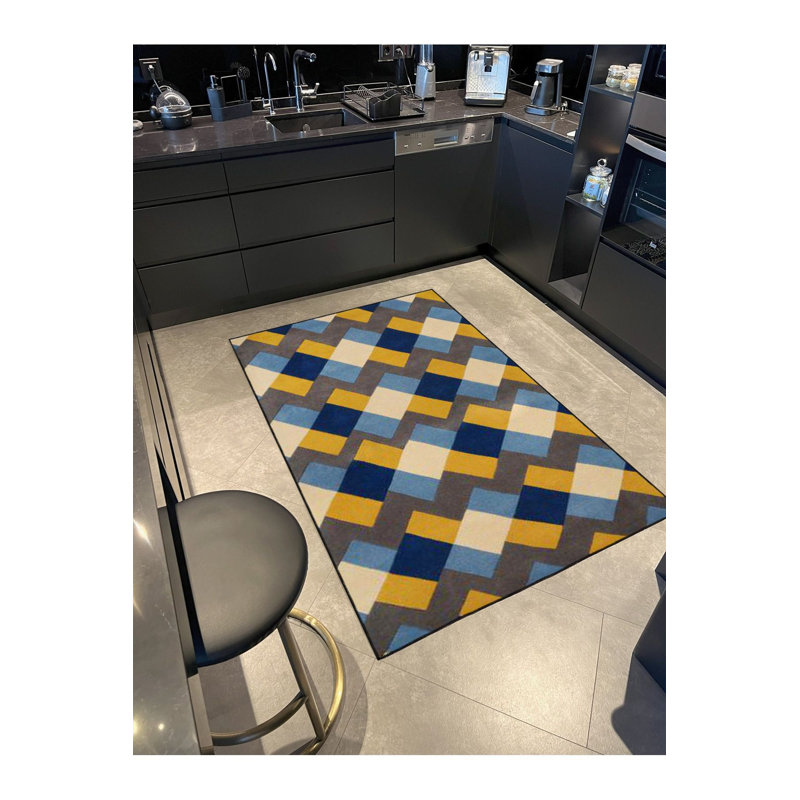 Tapis jaune lavable à motif géométrique, Sous-tapis rectangulaire de 3 pi 3 po x 4 pi 11 po