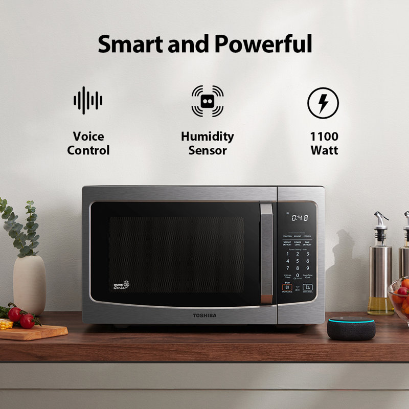 TOSHIBA 1.3 Cu Ft Alexa Countertop Microwave, Sensor Reheat, Mute Function, 1100W,Stainless Steel