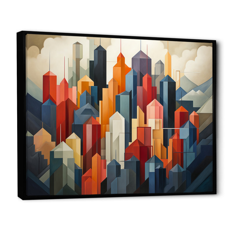 «Cubic Los Angeles Skyline - Los Angeles», art mural, Cadre flottant noir, H 16 po x l 32 po x P 1 po