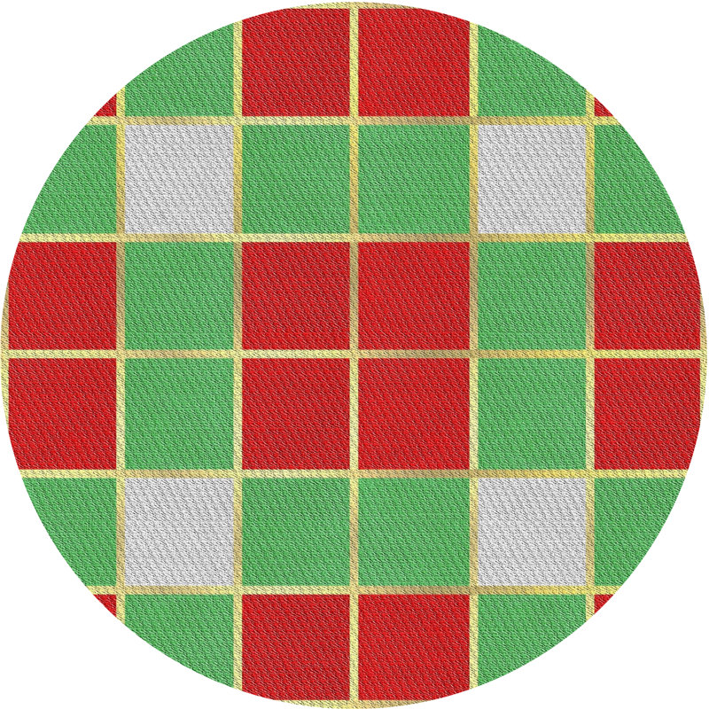 Tapis rouge/bleu marine à motifs, Rond 7 pi