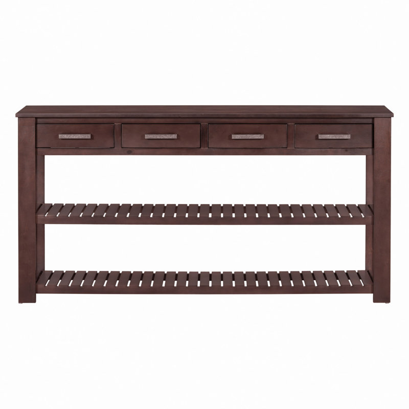 Élégante console d'entrée avec 4 tiroirs et 2 tablettes, convenant aux vestibules et aux salons, Brun