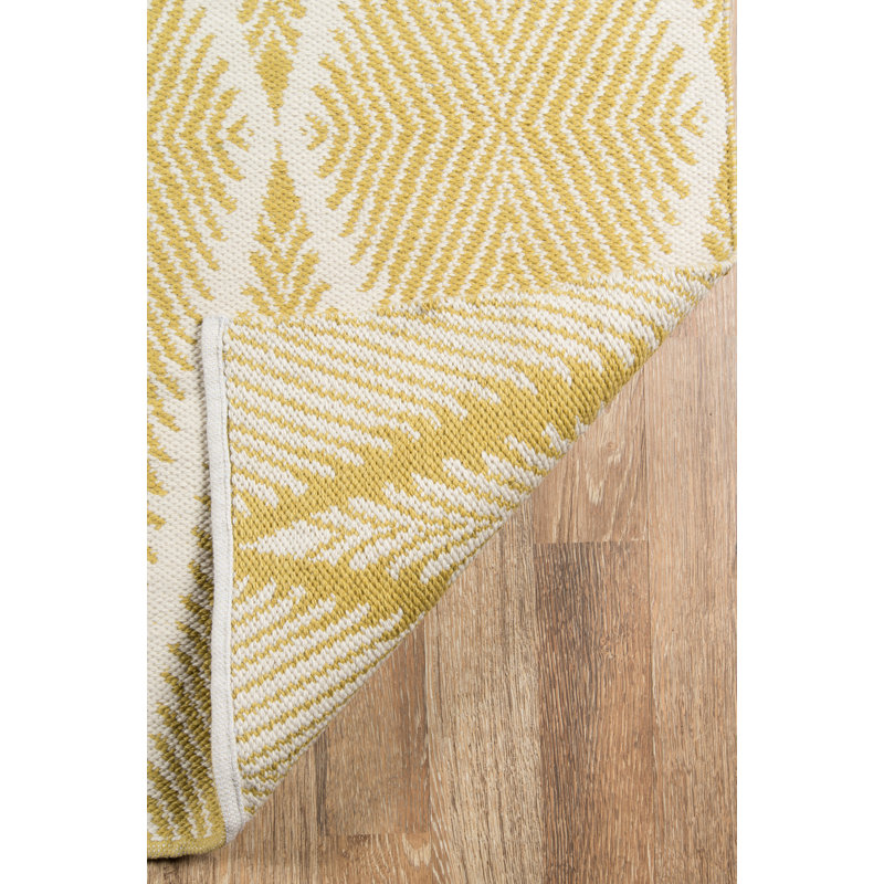 River Geometric Handmade Flatweave Area Rug, Yellow, Rectangle 7'6" x 9'6"