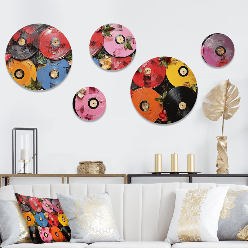 Colourful Vinyle disques Melody - Ensemble de 5 disques vinyles muraux ronds