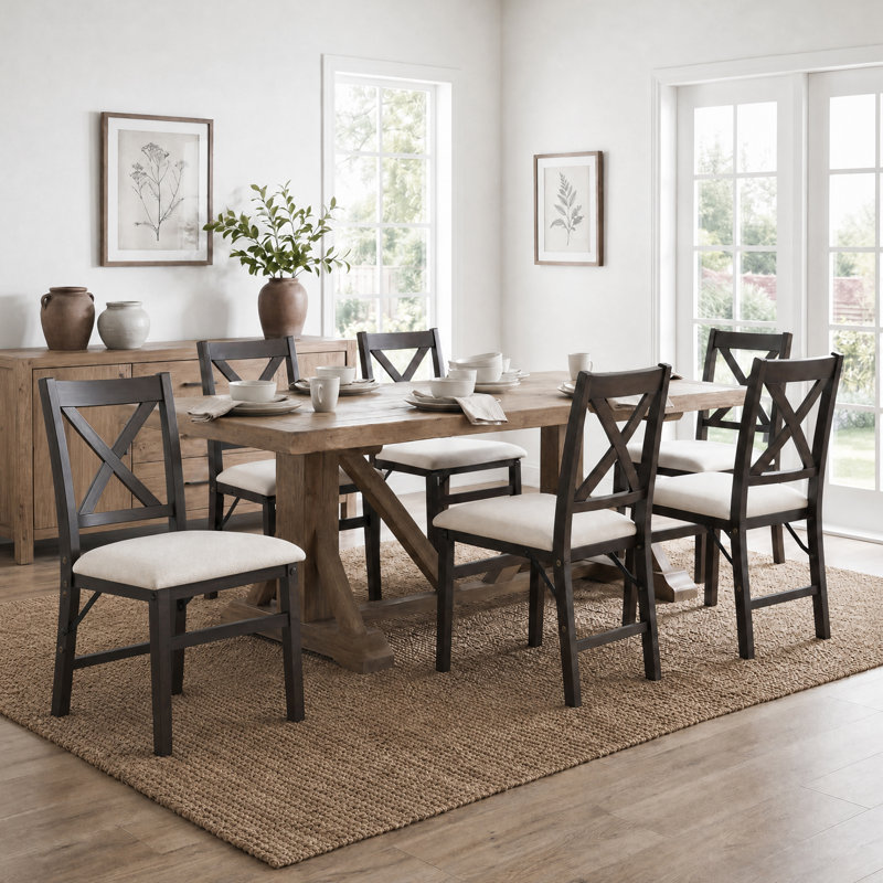 Padded Stackable Folding Dining Chairs with Solid Wood Frame, Brown Frame/Beige Seat
