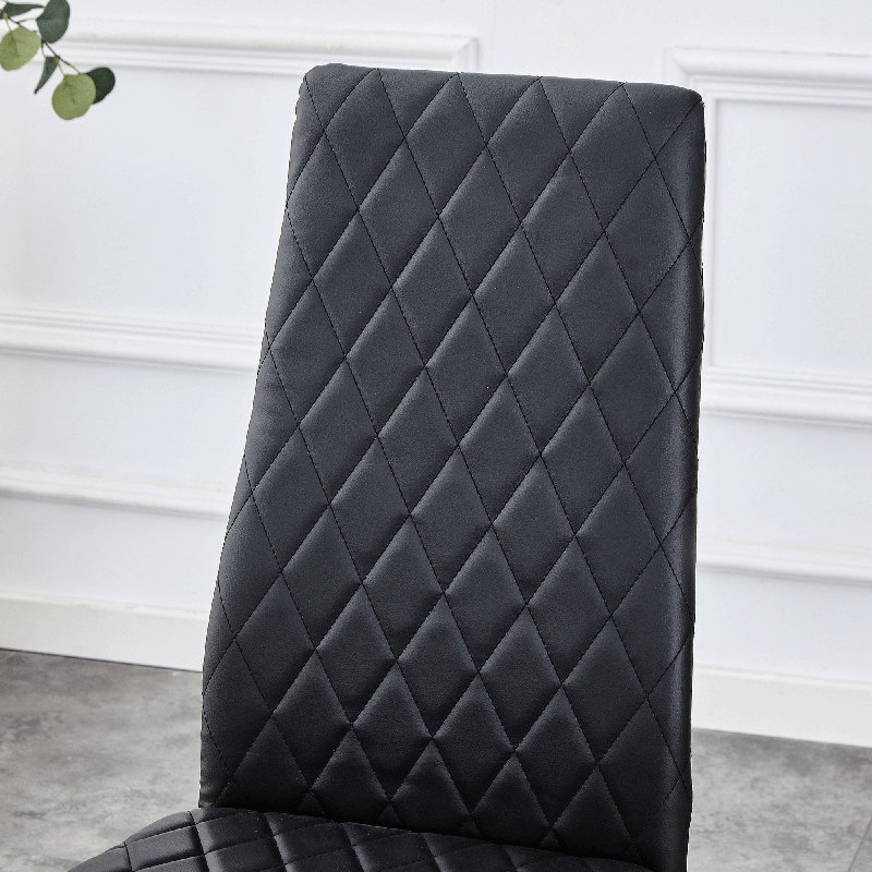 Modern Diamond Tufted Faux Leather Upholstered Dining Chair, Black, 6