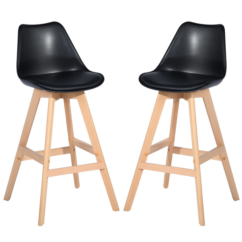 Deasia Bar Stools Solid Rubberwood High Backrest Seat Height 75cm, Black