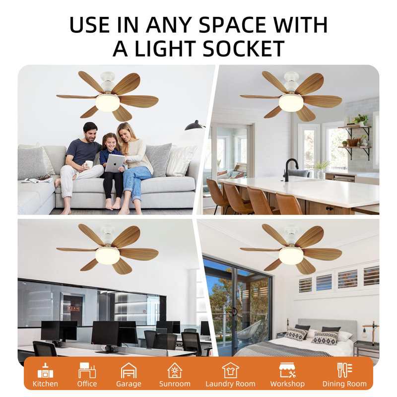Socket Fan Light, Ceiling Fans With Lights And Remote, Dimmable Led Ceiling Fan With Lights, 3 Colours 3000k-6500k, For Bedroom, Kitchen, Garages.
