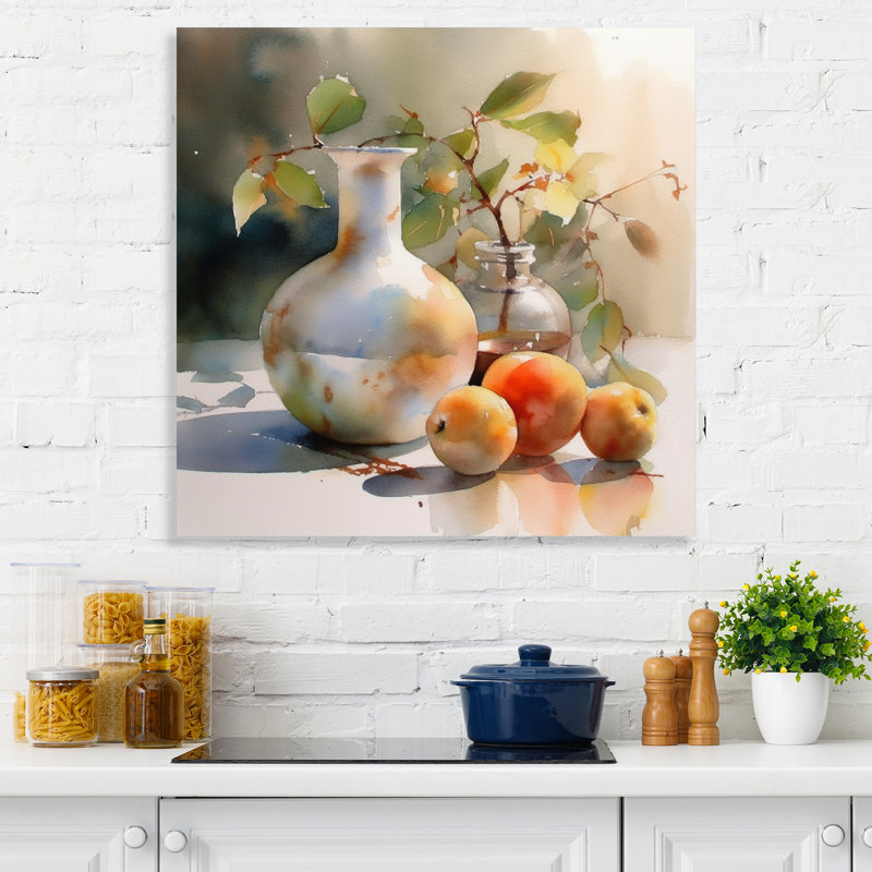 Simple Nature morte fruits et pichets I - art mural de cuisine, H 16 po x l 16 po x P 1 po