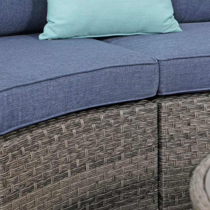 Ensemble de conversation avec canapé en rotin 7 pièces et coussins Ristro, Structure grise / coussin bleu marine